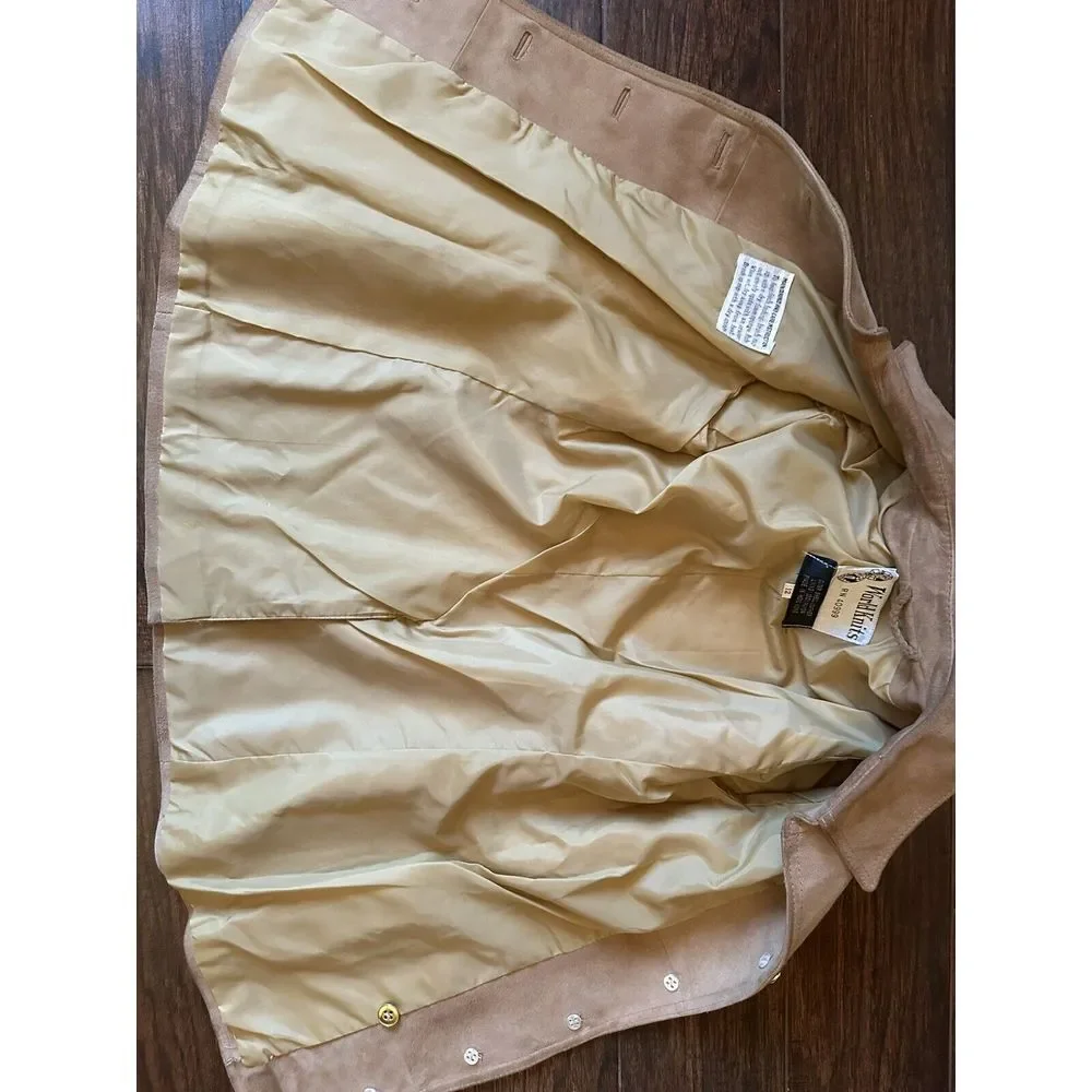 Vtg World Knits Suede Leather Jacket Sz Medium Tan Beige Brown Coat NICE QUALITY